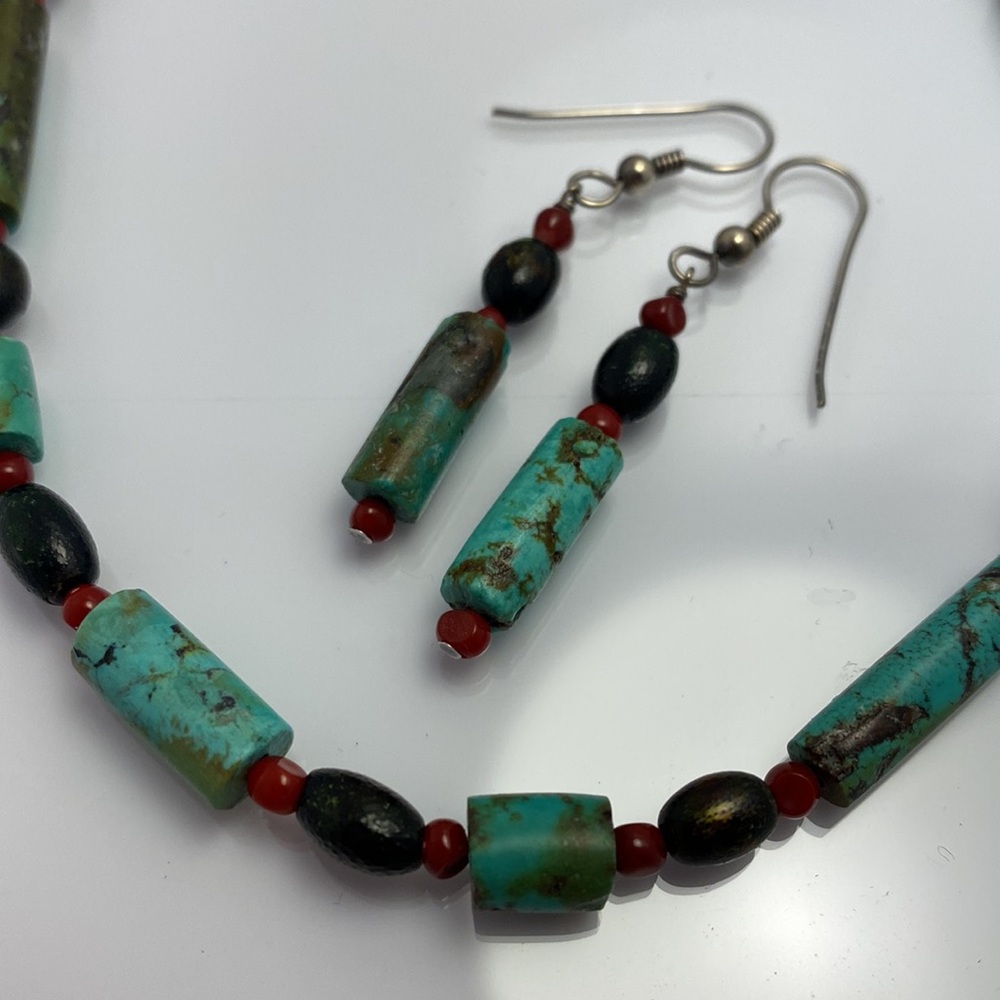 Turquoise earrings and necklace set, sterling silver